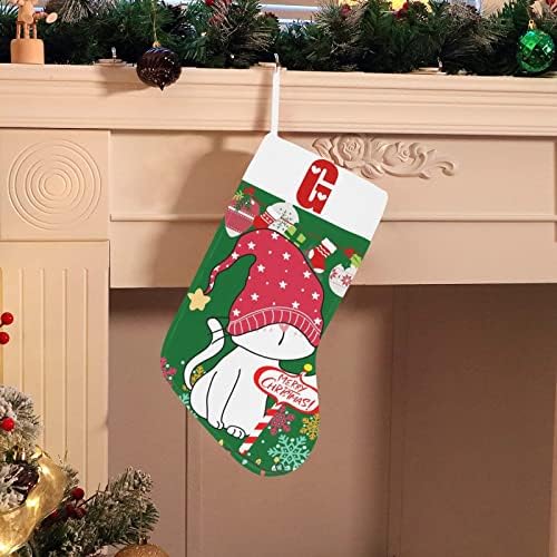 Monogram božićna čarapa Santa Mačka s slovom G i srcem 18 centimetara velikih zelenih i bijelih