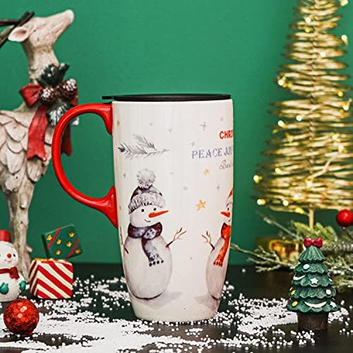 Voltogar božićna keramička šalica za kavu s ručicom i poklopcem, praznična šalica snjegovića za dom i ured, visoka čaša s poklonskom