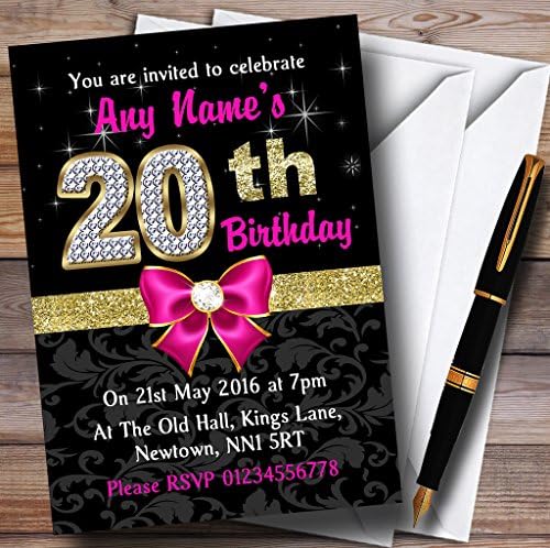 Pink crno zlato dijamant 20. rođendan Personalizirane pozivnice