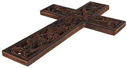 Artisenia drveni zid Viseći francuski križ s keltskim rukama rezbarenje križnom dekoru dnevne sobe 12 x 8 inča