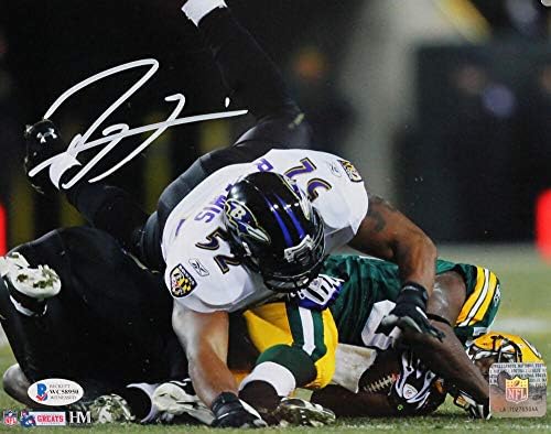 Ray Lewis Autografirani Baltimore Ravens 8x10 HM Tackle vs Packers Photo - Beckett W Auth White