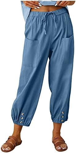 Yutanralne lanene hlače za žene Ljetni elastični struk povremeni palazo hlače široke noge Trendy Beach Loose Fit Lounge hlače hlače