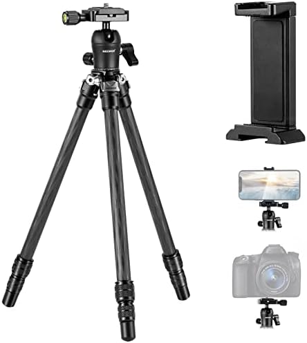 Neewer 28 /72 cm Kamera od karbonskih vlakana s držačem telefona, šiljcima nogu i 360 ° Panoramička kuglana glava, lagana i kompaktna