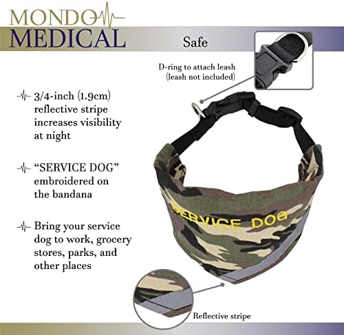 Mondo Medical Emotional Supports Ovratnik i bandana - 15,5-20in Camo reflektirajući servisni ogrlice za srednje pse