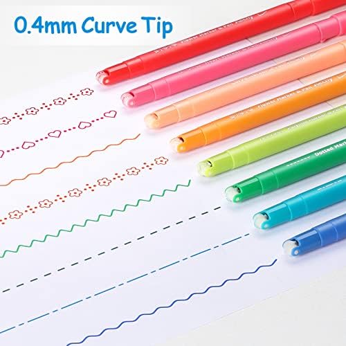 Olovke za bilješke u boji, olovke s dvostrukim vrhom s 5 različitih oblika zavoja i tankih linija u 8 boja, set olovaka za Dječji dnevnik,