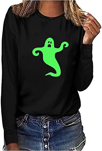 Halloween Grafičke košulje za ženske noći fluorescentni vrhovi pulover s dugim rukavima casual bluza