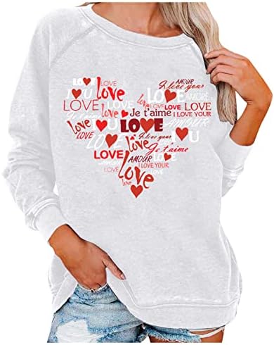 Žene Slatka ljubavna srca Print Tops Grafički dugi rukavi sretni košulja za Valentinovo pulover vrhovi bluza