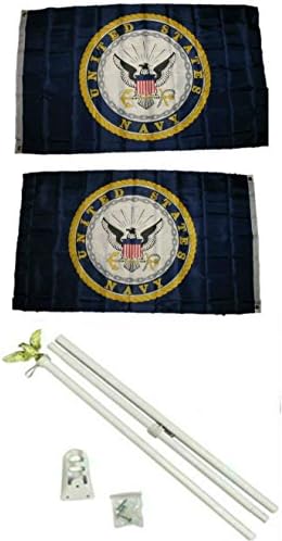 AES mornarica Embelm 3'x5 'Poliester 2 Ply dvostrana zastava s 6' bijelom zastavom Pole komplet s orao Topper