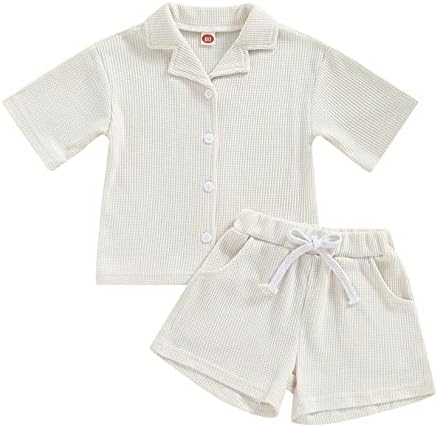 Maličja dječaka dječaka Odjeća za kratke rukave pletena majica Majice Čvrsta boja kratkih kratkih hlača Set 2pcs Ljetna odjeća