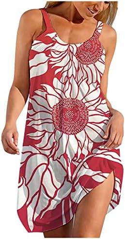 WPOUMV Ljetne haljine za žene cvjetni print posada bez rukava vrat Sundress casual špageti kaiše