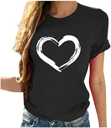 Ležerna majica za žene slatke majice s printom srca bluza s okruglim vratom kratkih rukava obične ljetne majice