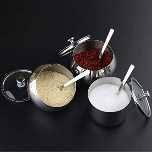 UXZDX začin staklenke- mala zdjela šećera, novost zdjela šećera od nehrđajućeg čelika s staklenim kosim poklopcem i žlicom za dom