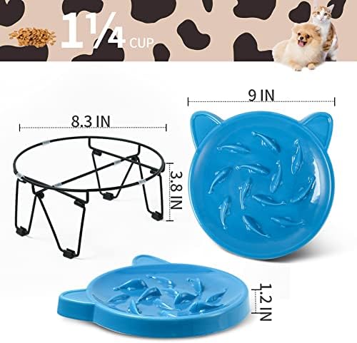 Podignuta zdjela za sporo hranjenje mačaka s metalnim postoljem, Keramička interaktivna slagalica za mačke, Zdrava hrana za mokru i