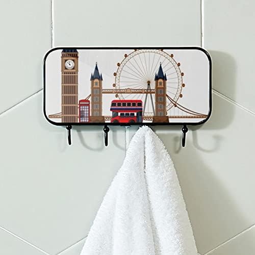 Londonska znamenitost na bijeloj pozadini za tisak kaput zidni nosač, stalak za ulaz s 4 kuka za kaput za kaput ručnika za ručnike