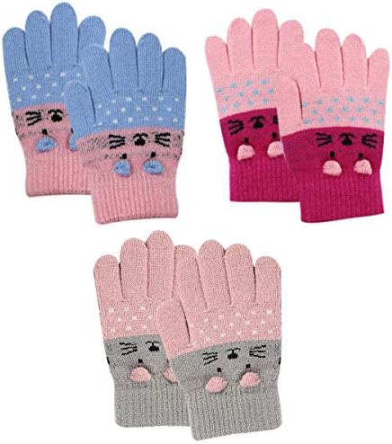 Rarityus 2 ili 3 parova Djeca Slatka mačka tople rukavice zimske pletene rukavice za dječake djevojčice, stari 0-15 godina