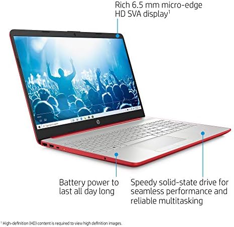 HP laptop 15,6 HD, dual-core procesor Intel Pentium, grafika Intel UHD, web kamera HD, Wi-Fi, HDMI, USB Type-C, Scarlet Red, Windows