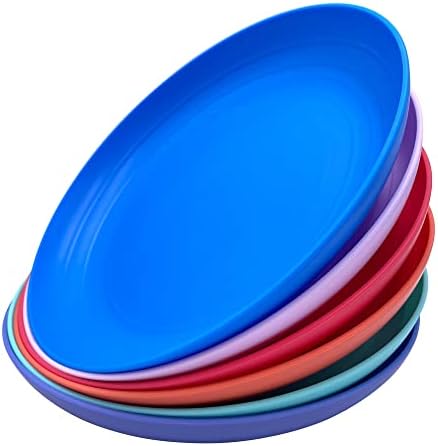 Yuyuhua Neraskidiva plastična tanjuri za večeru 8 inča u 6 razlikovane boje | Set od 6 zabava za svakodnevnu uporabu za višekratnu