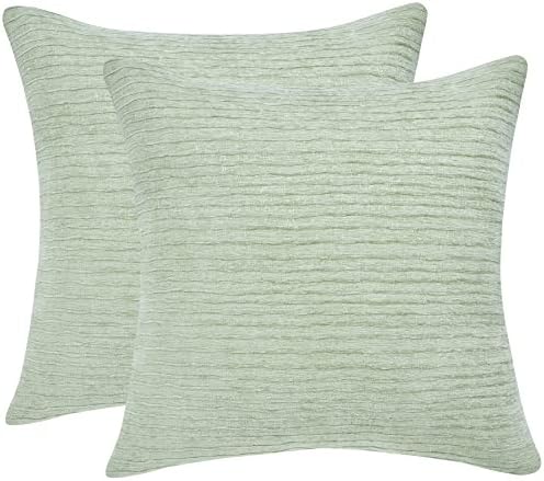 WLNUI SAGE GREEN PILEW PILOW PIVERS 18x18 inčni set od 2 ugodne teksturirane chenille ukrasne jastučne jastuke za kauč kauč u krevetu