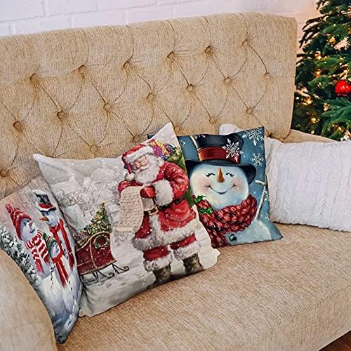 Febalhs božićni jastuci za jastuke 18x18 Set od 4, zimski snježni jastuk pokriva Xmas bacaj jastuk kućišta Djed Mraz Bijeli jastuci