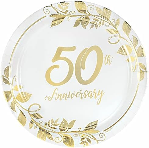 Amscan 592503 Sretna tanjura za papir za ručak za 50. godišnjicu, 10 1/2 , zlato