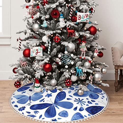 Plavi akvarelni leptir božićno drvce suknja ukrasi seoska kuća za veseli božićni blagdanski stablo mat za vjenčanje ukrasi 48