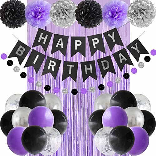 ANSOMO crni ljubičasti i srebrni ukrasi za rođendanske zabave Baloni Pribor za ukrašavanje žene muškarci dječaci djevojčice 16 20 25