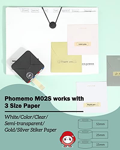 Phomemo M02S mini telefonski pisač- 300DPI Bluetooth Termalni sitni foto-pisač za listu rada, plan, ispis s fotografijama, DIY naljepnica
