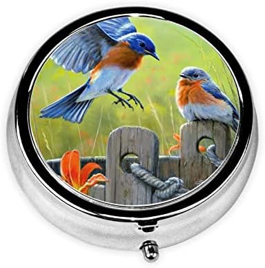 Kutija za tablete za ptice u istočnoj plavoj boji, metalna kutija s okruglim tabletama, kutija s tri odjeljka, jednostavan za nošenje