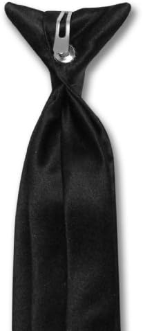 Muška muška kravata s kopčom, Crna jednobojna kravata za mlade