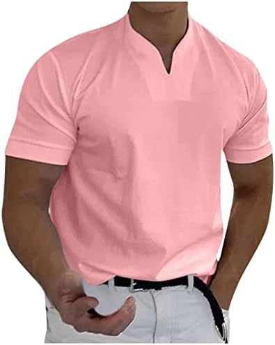 Ymosrh muške majice casual solidne boje V-izrez gospodina gospodina poslovanja s fitnes majica s kratkim rukavima Košulje za muškarce