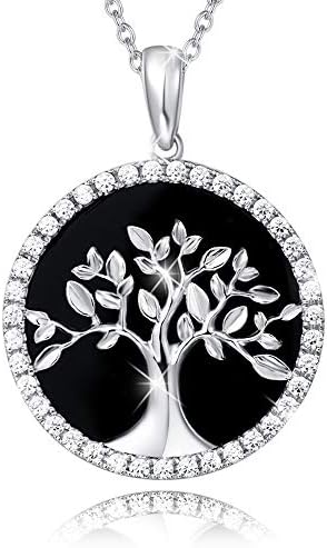 Poklon za Majčin dan ogrlica sa slikom stabla života naušnice za žene od srebra s prirodnim crnim oniksom i poklon za obiteljsko stablo