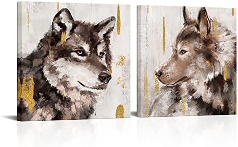Homeoart Wolf platno zidna umjetnost Rustikalno slikanje životinja Wolf slika Umjetnost Prit uokvirena umjetnička djela za uređenje
