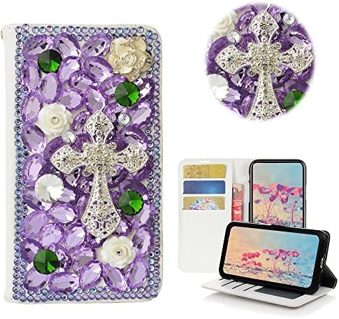 Futrola od 9 do 98-moderan-ručno izrađen 3-inčni nakit od kristala i cvijeća u obliku križa, dizajn novčanika, utori za kreditne kartice,