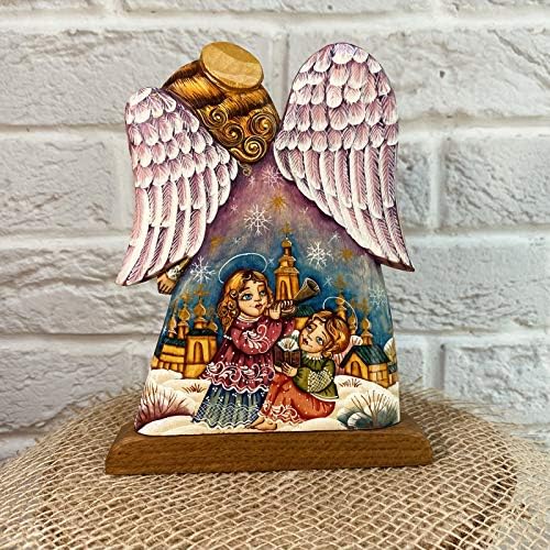 Dizajnerske drvene figurice božićni anđeo je s ljubavlju isklesanih i naslikanih od strane ruskih umjetnika. Rus Rusijom napravio Rus