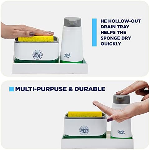 4 PCS Ručni kuhinjski sapun za dodjelu sa sapunicama s pumpama za držač spužve + dozator za ručno pranje i jednostavan za ponovno punjenje