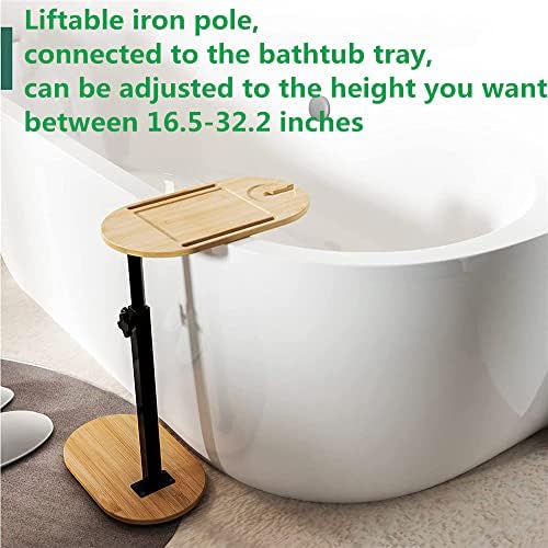 Wanlian Bathtub Caddy ladica za bambusovu ladicu za kupanje za kadu s podesivom visinom stol za kupanje kupaonica bočna ploča kadica,