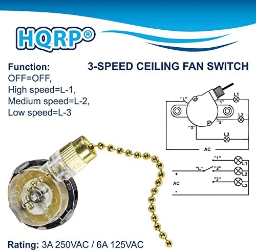 HQRP komplet Stropni kondenzator ventilatora CBB61 5UF+5UF 4-WIRE UL-LISTED i 3-stupanjski prekidač ventilatora