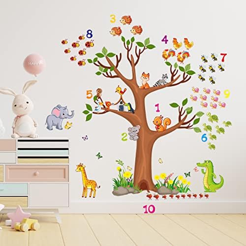 Životinje drveće broj zidnih naljepnica slon ptica žirafa zidne naljepnice za vrtić dječju sobu u spavaćoj sobi dekor učionice