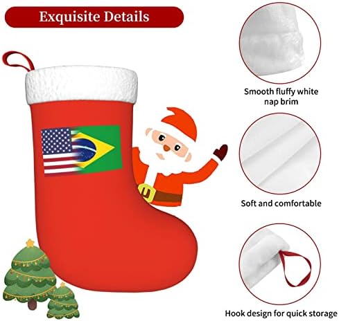 TZT američka zastava i brazilska zastava božićne čarape, božićni blagdanski zabavi za obiteljske odmor odmor 18-inčni