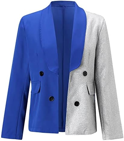 Women Sparkle Blazers 2022 ColorBlock Slim Fit dugi rukavi Otvoreni prednji rever Fall Office džepni gumb Cardigan jakna