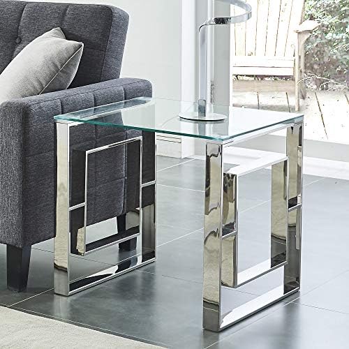 S modernim naglaskom, bočni stol od stakla i kroma, srebro