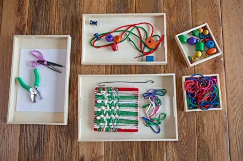 Drveni život - Posluživanje ladice/drvene ladice s ručkama i malim kutijama od drveta | Za aktivnost Montessori, umjetnost/zanat, slikanje,