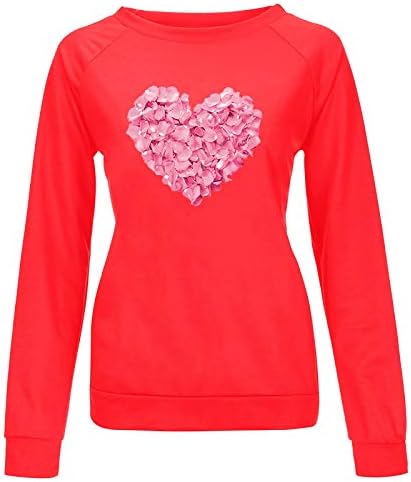 Joandmi dukserica za žene Crewneck Valentinovo tiskana pulover solidna boja bluza rekreativni vrhovi dugih rukava