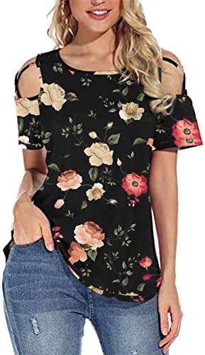 Blusas para mujer moda 2023 manga corta estampado top camisa tiras tirantes cuello redondo camiseta suelta camisetas