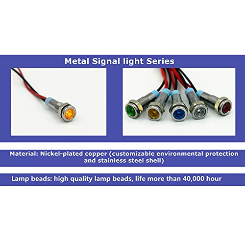 4 PCS 12 mm metalna indikatorska svjetlost, 6V signalna svjetlost vodootporna sigurnosna svjetlost Svjetlo upozorenja s žicom od 15