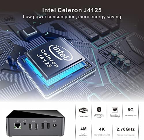 Mini PC Windows 10 Pro, mini-računala Intel Celeron J4125 8 GB LPDDR4 128 GB SSD Mali stolni PC, s podrškom za dual Wi-Fi / gigabitni