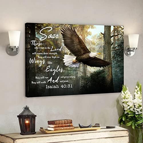 Neljena se navija na krilima poput orlova 5 zidna umjetnost, Isaiah 4031 Dekor doma, biblijski stihovi umjetnički tiskani platno, platno