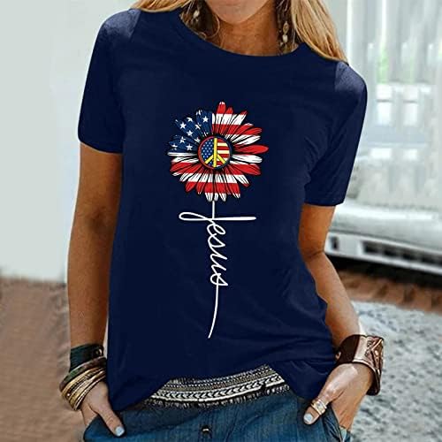 Lagana majica dugih rukava s dekolteom top široka majica kratka ženska majica neovisnosti s okruglim printom majica za trčanje dugih