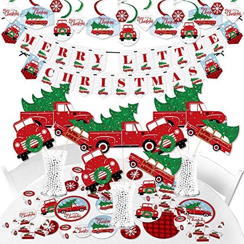 Velika točka sreće Merry Mali božićno drvce - Crveni kamion i automobil za božićne zabave - Komplet za ukrašavanje natpisa - Funle
