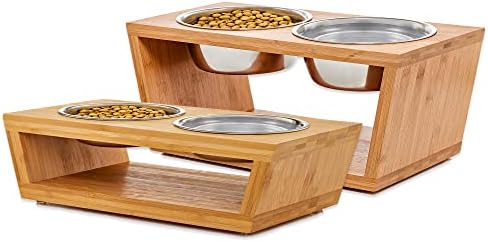 Set od 2 podignuta stalka za zdjele za pse-4 - inčna i 7-inčna podignuta zdjela za pse za hranilice za pse i mačke s četiri zdjele